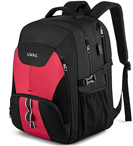 Extra Groß Rucksack Damen 50L Wasserdicht 17 Zoll Laptoptasche Arbeit Laptop Rucksack mit USB Ladeanschluss Anti Diebstahl Business Reisen Schulrucksack für Frauen Mädchen Teenager Rot
