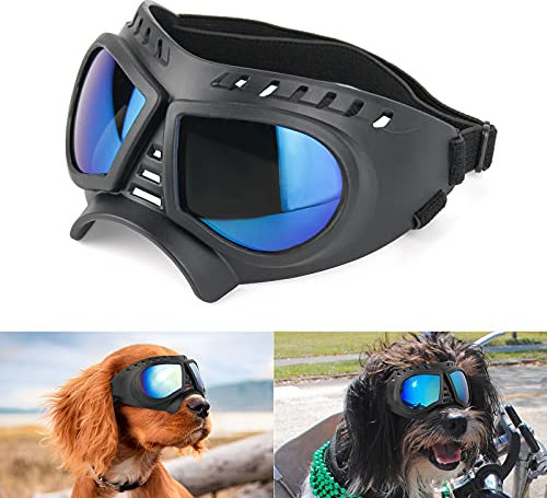 NAMSAN Dog Goggles Eye Protection Dog Sunglasses Anti-UV Goggles Windproof Puppy Goggles with Adjustable Flexible Straps for Small/Medium Dogs (Blue)