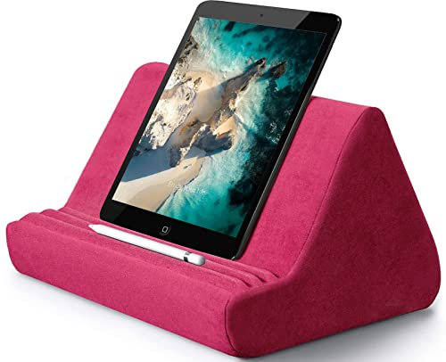 Transplant Coussin souple pour tablette avec poche, support de livre multi-angle pour la lecture, convient pour iPad, lit, accessoires de canapé, liseuse électronique, téléphone (rose rouge)