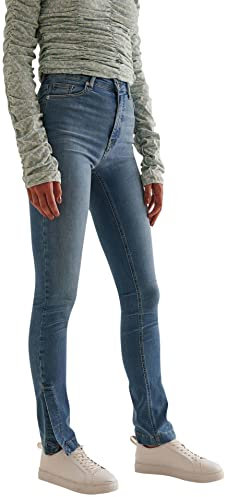 NA-KD Side Slit Skinny Jeans, Mediados De Azul, 38 para Mujer