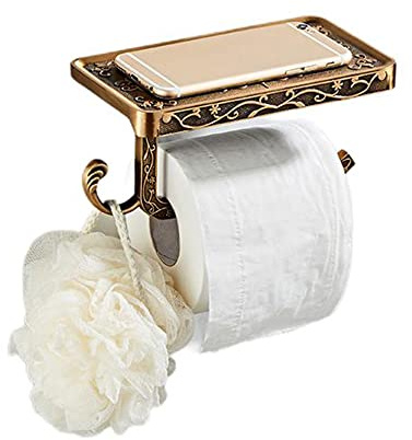 Vintage Paper Towel Holder with Cellphone Shelf for Bathroom, Wall Mount Anti-Rust Aluminum Paper Towel Rack (Bronze)