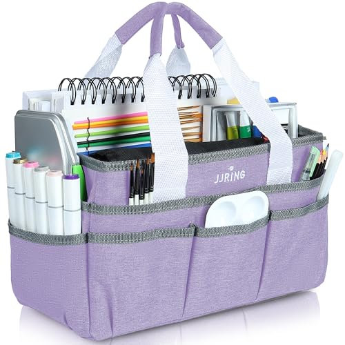 JJRING Bastelorganizer-Tragetasche, Kunstaufbewahrungs-Caddy mit mehreren Fächern, Nähtasche für Kunst, Basteln, Scrapbooking, Medizin und Bürobedarf, Violett