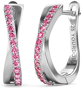 YOURDORA Creolen Silber Damen Klein Ohrringe 925 Silber Rhodiniert Kreolen 15mm mit Zirkonia aus Österreich (Weißgold - Rosa)