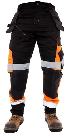 Juicy Trendz Men’s Hi Vis Work Pants – High Visibility Safety Trousers for Men with Reflective Tape, Tactical Work Trousers with Multiple Utility Pockets & Breathable Vents