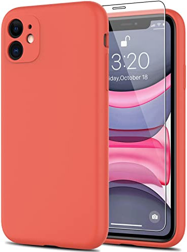 DEENAKIN Compatible with iPhone 11 Tough Mobile Phone Case with Screen Protector - Silky Silicone - Enhanced Camera Cover - 16ft Drop Tested - Slim Fit Protective Case for Women Girls 6.1'' - Orange