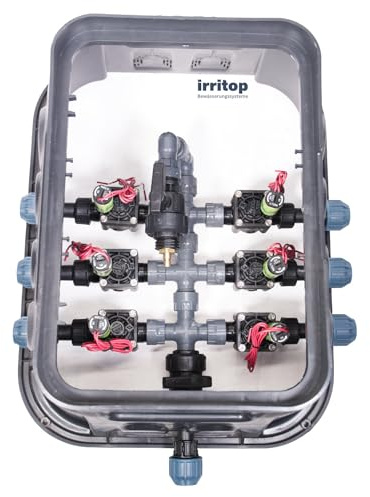 IRRITOP 6er Ventilbox Jumbo Verteiler Hunter PGV 101 Magnetventile Bewässerung für Ø25mm PE-Rohr (Montierbar) (Dichtung O-Ring)
