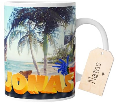 timalo® Tasse Motiv Pirat mit Namen bedrucken lassen | Individuelle Kindertasse mit Pirateninsel und Wunschname für Kinder Jungen | mug-child-4