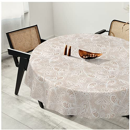 Wachstuchtischdecke Wachstuch Tischdecke abwaschbar Wachstischdecke Plastik-Tischdecken Glatt Rund 120cm Schnittkante Häkelspitze Optik