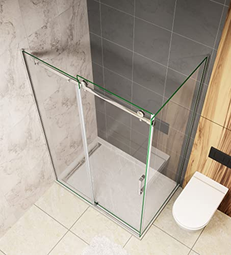 Acezanble Duschkabine 120x70cm Duschabtrennung Schiebetür Duschtür Duschwand Dusche mit Seitenwand 8mm Nano Glas Höhe 195cm