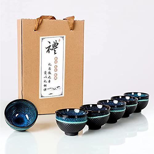 Puoyikt Chinesische Keramik Kung Fu Tee Set 6 Stück Japanische Teetasse Sake-Tasse Keramik Teeservice (Blau)