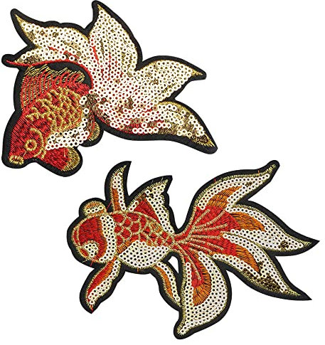 Wixine 4 x Goldfisch-Koi-Stickerei, Glückstier-Aufnäher für Kleidung, DIY-Zubehör, Applikation