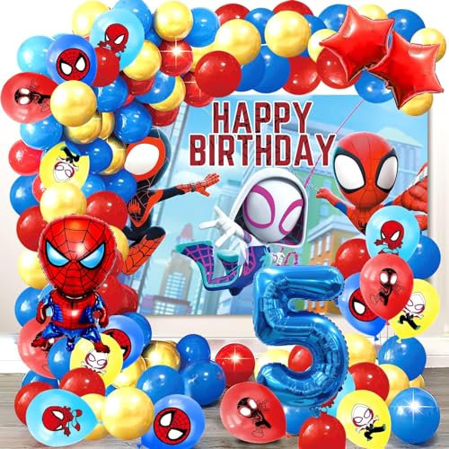74 Stücke Spider Geburtstag Dekoration, Spider Geburtstag Luftballons 5 Jahre, Spider Party Dekorationen, Party Geburtstag Hintergrund, Geeignet für Geburtstags Feiern und Mottopartys