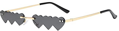 Sonnenbrille in Herzform, Herz Sonnenbrille, Vintage Sonnenbrille Hippie Stil Sonnenbrillen, Rave Brille Schnelle Brille Rave für Hippie Party Zubehör, Unregelmäßige Form Retro (Grey, One Size)