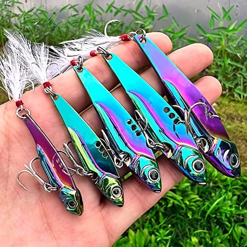 OriGlam Lot de 5 leurres de pêche en métal, leurres de pêche en métal, leurres de pêche en mer, leurres de pêche coulants, appât Dur pour leurre de Truite saumonée
