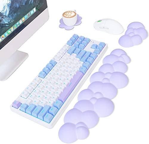 AJAZZ Cloud Tastatur-und Mauspad-Handgelenkauflage-und Untersetzer-Set,Memory-Schaum mit Rutschfester Gummiunterseite,lindert Handgelenk-und Ellenbogenschmerzen,ergonomisch für Büro/Spiele-Lila
