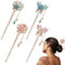 DonLeeving 4 Pack White Rhinestone Flower Hair Clip for Buns, Chinese Flower Hair Chopsticks, Vintage Tassel Hair Stick Styling, Girls's Gifts Accessories for Women and Girls Long Hairs