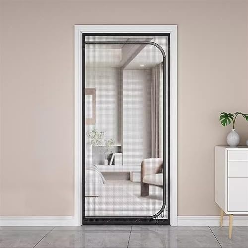 Liveinu Magnetic Screen Door, Pet Resistant Mesh Screen Door, Pets Proof Zipper Screen Door for Living Room, Bedroom, Kitchen, Patio, Stop Cats Dogs Running Out, D Black, 85x210cm
