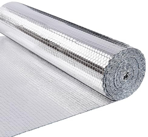 VOUNOT Isolierfolie Dämmfolie 20m x 100cm x 3mm, Doppelte Alu-Luftpolsterfolie Heizkörper Reflexionsfolie Thermofolie