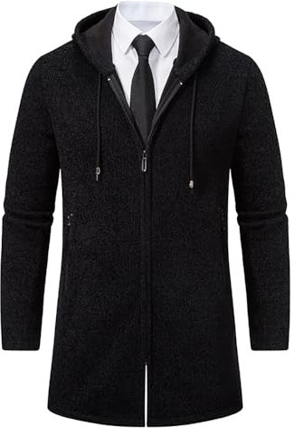 Biutimarden Men’s Hoodie Thick Cardigan with Zip Fleece Lined Long Sleeve Basic Knitted Cardigan Funnel Neck Autumn Winter Sweater Jacket Coat with Pockets (UK, Alpha, S, Regular, Regular, Black)