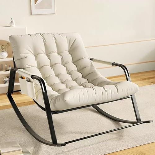 Doppelt Komfortabel Gepolstert Schlafzimmer Schaukelstuhl, Relax Atmungsaktiv Wohnzimmer Rocking Chair, Draussen Gartenliege Mit Armlehnen, Modern relaxsessel Mit Seitentaschen, Ergonomiestuhl ( Color