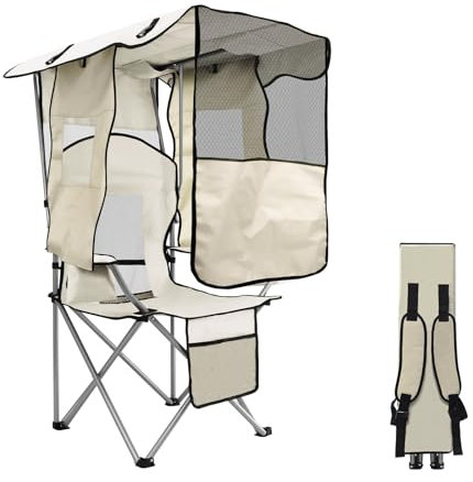MKSY Silla de camping, silla de playa con toldo y bolsa de transporte para acampar al aire libre (blanco)