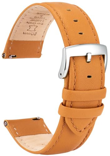 OTTOODY Leder Uhrenarmbänder 22mm 21mm 20mm 18mm 16mm Armband, Schnellverschluß Eleganten Leder Uhrenarmband für Damen Herren, Hochwertige Ersatz Leder Armband für Uhr & Smartwatch, Silberne Schnalle