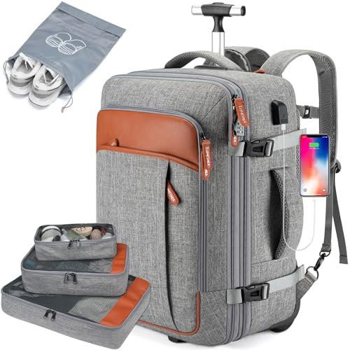 Lumesner Handgepäck-Rucksack (Grau (Rollrucksack mit 3 Packwürfeln), XL)