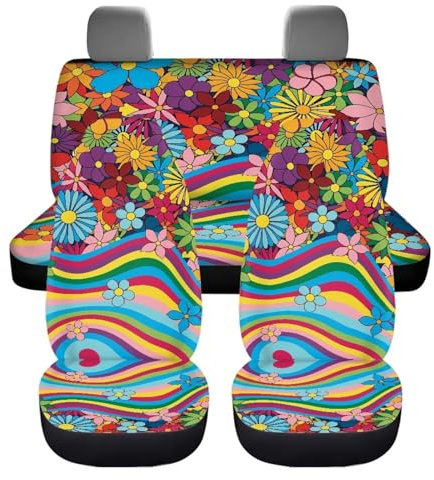 UOIMAG Autositzbezüge für Damen, Regenbogen-Blumenmuster, bunt, 4 Stück