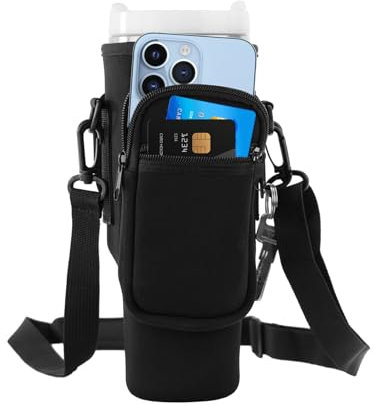 Vordpe Carry Bag for Stanley Cup 40 oz, Water Bottle Carry Bag with Mobile Phone Pocket, Adjustable Strap, Carry Handle, for Travel, Hiking, Running, Cycling (Black)