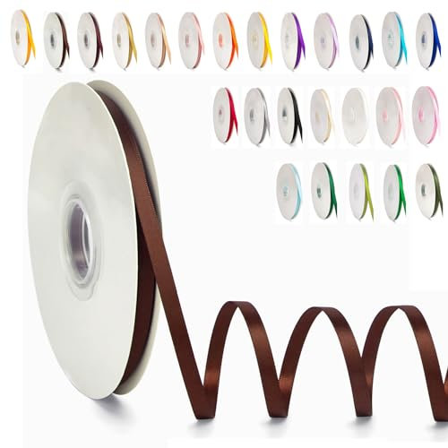 POPOYU 0.6CM Schleifenband Braun, 6mm x 91m Polyester Satinband Dekoration Geschenkband Stoffband Seidenbänder für Heimwerkerkunst DIY-Handwerk, Geschenk Verpackung, Schleifen, Hochzeitsdekoration