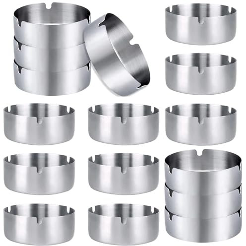 Cendrier Inox, 16 Pièces 8cm Cendrier Exterieur, Cendrier Rond en Acier Inoxydable, pour Les Bars, Les Restaurants Et Les Chambres à Coucher, pour l'intérieur Et l'extérieur