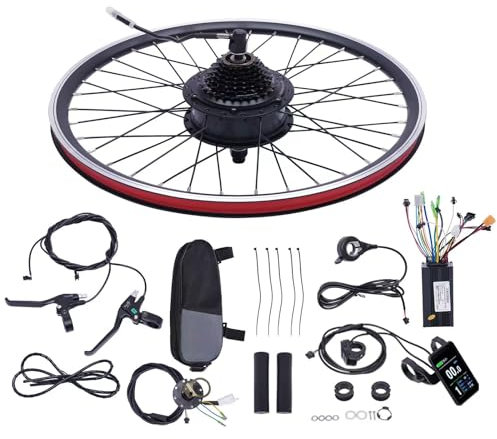 NIGORIY Kit de Bicicleta Eléctrica, 36V 500W Motor Electrico Bicicleta Kit, Capacidad de Carga 120kg, 24 Pulgadas Rueda Trasera 5 Velocidades 35km/h, Kit Bici Electrica con Controlador de Modo Dual