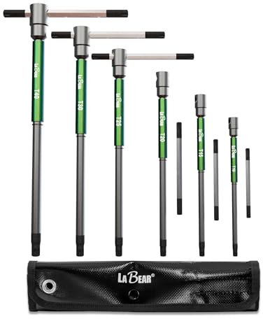 LABEAR - Lot de 6 clés Allen Torx avec poignée en T avec manchons de vitesse pour une rotation rapide, poignée supérieure coulissante pour forme en « T » ou « L », tiges longues, support de rangement,