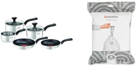 Tefal Comfort Max, Pan Set, 14cm Milkpan, 16cm and 18cm Saucepans with Lids & Brabantia 138744 PerfectFit Bin Liners (Size H/50-60 litre) Thick Plastic Trash Bags