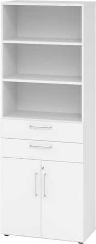 bümö Aktenregal & Schrank abschließbar, Büroschrank Regal & Schubladen Kombination Holz 80cm breit in Graphit/Nussbaum - Schrank für's Büro & Arbeitszimmer, Büro Möbel Ordnerschrank