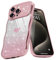 Teageo Cute Heart Pattern Curly Phone Case for iPhone 15 Pro, Wave Frame Glitter Case for Girls Women Aesthetic Bling Cover Shockproof Soft TPU Bumper for iPhone 15 Pro, Pink
