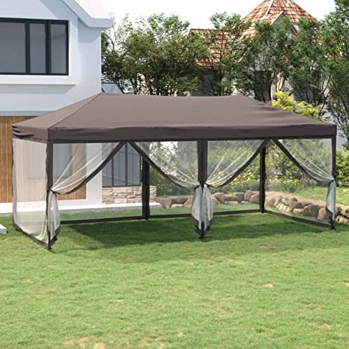 Somanki Partyzelt Faltbar mit Seitenwänden, Party Zelt, Pavillon, Faltpavillon, Garagenzelt, Gartenzelt, Taupe 3x6 m