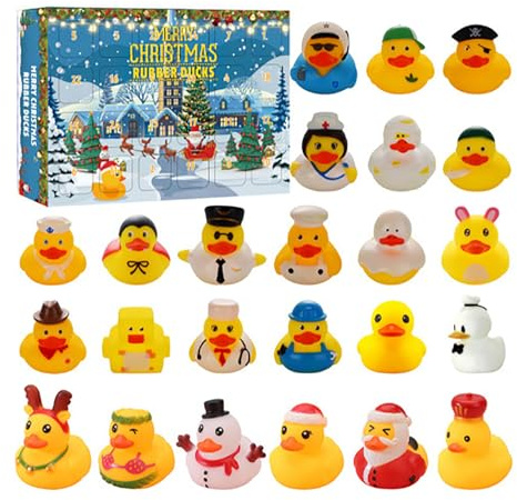 24 Stück Countdown-Adventskalender Mit Weihnachts-Gummienten,Adventskalender Weihnachten 2024,adventskalender 2024 ohne süßigkeiten,badeente adventskalender,adventskalender 2024 kinder baden