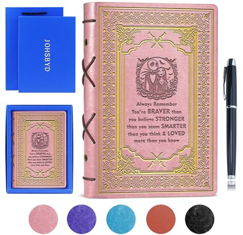 Jack & Sally Notizbuch, A5, Kunstleder, Vintage-Notizbuch, inspirierendes Geschenk, Hardcover, Executive-Notizbuch, 320 Seiten, 160 g/m², dickes, liniertes Papier mit Stift, Karneval, Halloween,