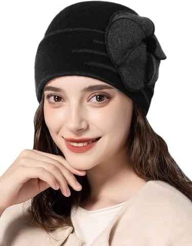Superora Damen Hüte 100% Wolle Frauen Elegante Hut Winter Warm Berets Vintage Eimer Hut Blumen Bowler