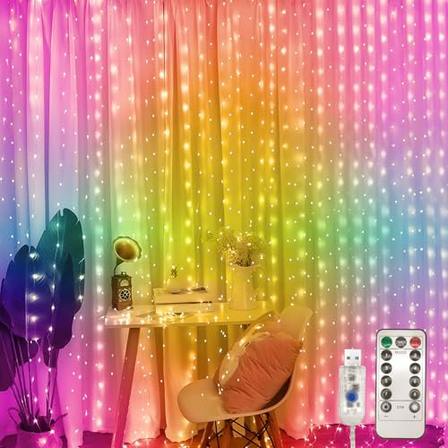 Jsdoin Lichtervorhang,3.6x3m 360leds Lichterketten Vorhang Lichterkettenvorhang 8 Modi mit Timer für Lichterkette Fenster Innen Außen Deko,Weihnachten Party,Zimmer,Schlafzimmer, Hochzeit (Mehrfarbig)