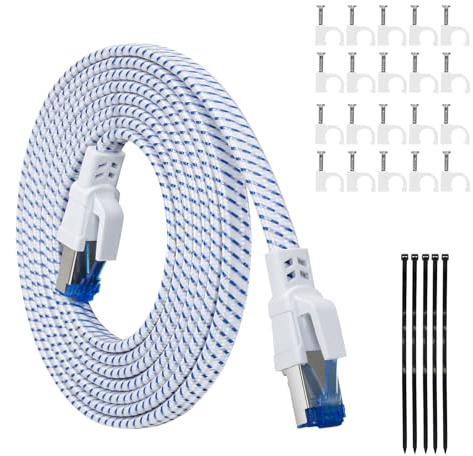 Cat 8 20m Lan Kabel,Nylon Geflochtener Netzwerkkabel,40Gbps 2000MHz Hochgeschwindigkeits Ethernet Kabel, Flaches S/FTP Geflechtkabel mit vergoldeten RJ45 für Ps5/Laptop/Router/Gaming/Modem (20M)