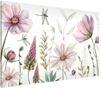 Magnettafel Pinnwand für Magnete Blumen Floral Magnetboard - Magnetwand Made in Germany - Gräser Aquarell Notiztafel rosa Küche Flur Büro Visionboard WBMT_7365 (60x40cm)