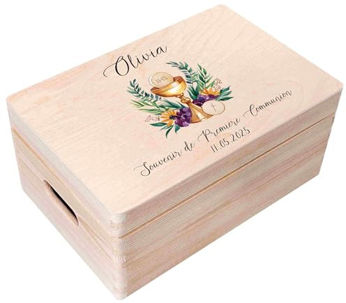 Creative Deco Personnalisé Première Communion Cadeau Boite | Boîte à Souvenirs en Bois pour Garçon et Fille | Personnalisés - Calice | Personnalisable Idée Coffret Décorations