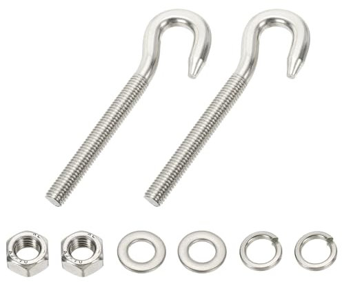 PATIKIL Perno De Ojo De Acero Inoxidable M10, 2 Juegos De Pernos De Ojo De Gancho De Vástago Largo Roscados Con Tuerca Y Arandelas Para Construcción Columpio Barco Yoga Puente, Plateado