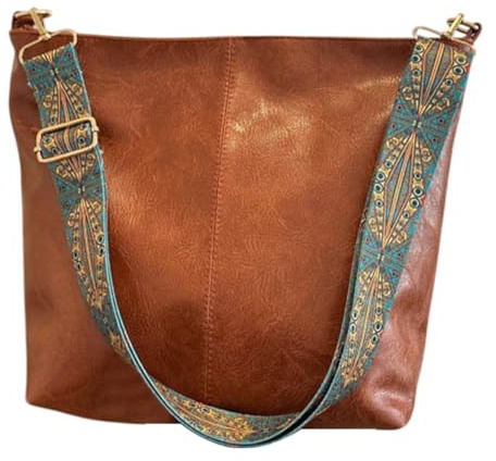 CALFOVERA Hobo Umhängetasche Für Frauen Aus Veganem PU Leder Browne Stilvolle Breite Gitarrengurt Tasche Mit Reißverschluss Für Die Arbeit Einkaufen Reisen Täglicher Gebrauch Geschenke