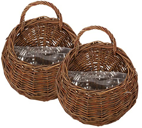 VANZACK 2 Pièces panier suspendu en rotin cache-pot suspendu panier suspendu décoratif mur pendaison osier corbeille support de rangement suspendu panier tissé suspendu pour fleur en bois