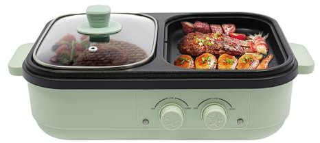 AOOUNGM 1300W Elektrische Bratpfanne, Elektrogrill mit Fondue und Bratfläche, Unabhängige Temperaturregelung, Fondue Set Elektrisch mit Grillplatte 2-in-1 für Familie Party Indoor