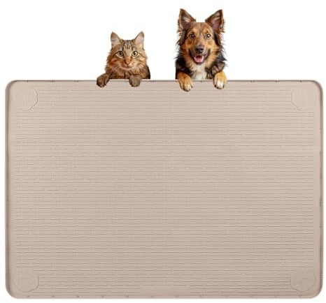 Bartuke groß Hundefuttermatte Silikon,86x56cm Napfunterlage Hund,Khaki | Futtermatte Hund,rutschfest Unterlage Silikonmatte mit rand,groß Platzdeckchen für Haustiere&Napfe,Wasserdicht,Abwischbar