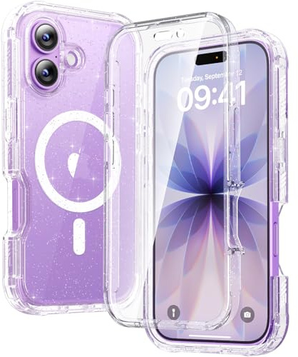 Diaclara Magnetic for iPhone 17 Case 6.3-Inch, Fit for MagSafe, Full Body Bumper Case with Built-in Touch Sensitive Anti-Scratch Screen Protector, [Full Camera Protection] Phone Cover (Clear Glitter)